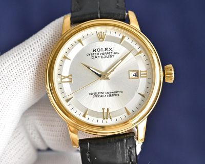 Rolex Datejust YG Case White/Gold Face 8215 Movement 40mm 316L Steel 48h Leather Band Watch